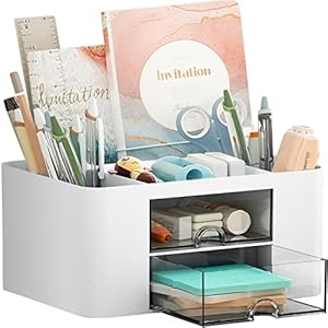 Marbrasse Pen Organizer with 2 Drawer, Multi-Funct...