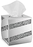 Creative Scents Silver Mosaic Tissue Box Cover Square - Decorative Tissue Box Holder for Bathroom with Durable Bottom Slider, Beautiful Silver Mosaic Tissues Cube Box Cover
