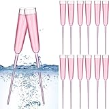 SiliFine 12 Pcs Floating Champagne Flutes 6oz Pool Floating Wine Glasses Acrylic Cocktail Goblet Cups with Long Stem for Summer Beach Party Wedding Birthday Supplies(Pink)