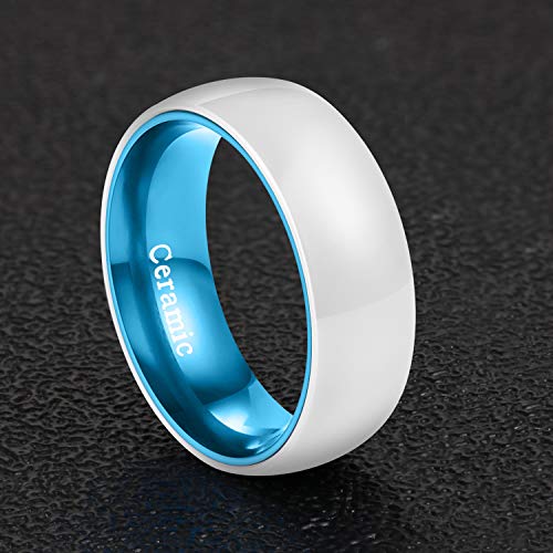 POYA White Ceramic Ring 6mm 8mm Wedding Band for Men Women Inlay Anodized Aluminum Liner Comfort Fit2