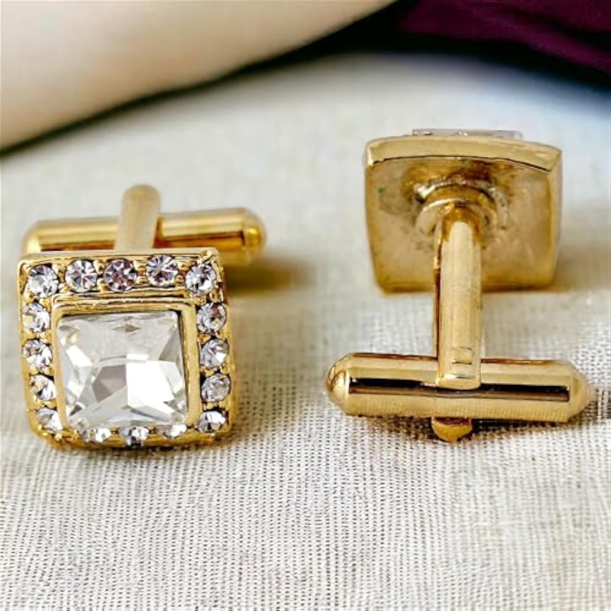 Stone Plated Square Sleeve Button Cufflinks Set