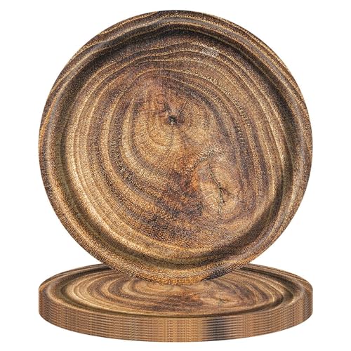 MaitianGuyou Lot de 40 assiettes en carton à grain de bois rustique jetables de 17,8 cm pour fête prénatale, bûcheron, fête d'anniversaire (bois foncé)