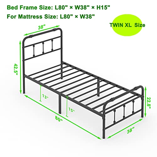 Yoshiely Twinxl-Size Platform Bed-Frame With-Headboard & Footboard - Easy Assembly Metal Mattress-Foundation Victorian Vintage Style No Box Spring Needed 13Inch Storage With Decoration Ball (Black) #TOP1