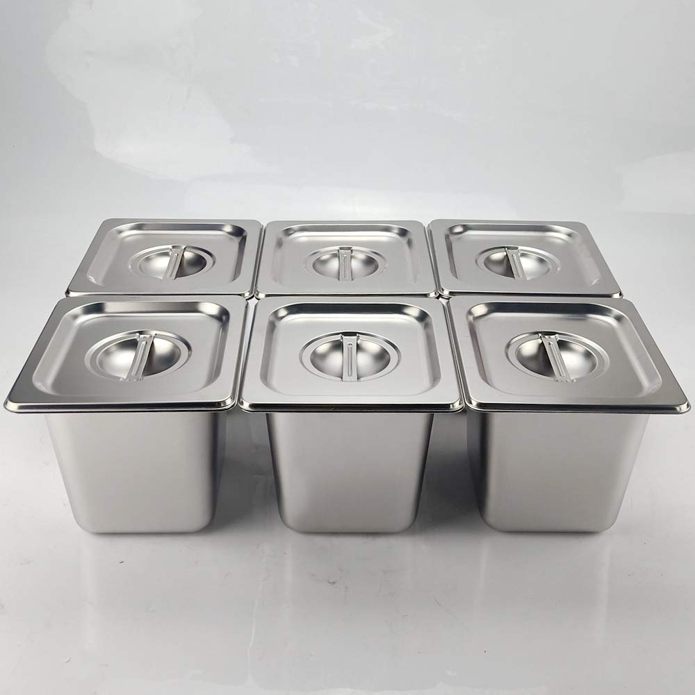 TAIMIKO Bain Marie Stainless Steel Professional Electric Dish Warmer 1500 W Buffets 6 Trays with Drain Tap Temperature 30 to 85°C for Parties, Restaurants, Hotels and Kitchens