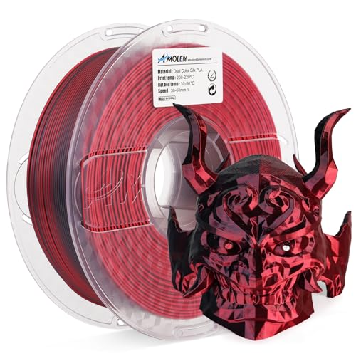 AMOLEN Filament PLA pour imprimante 3D, filament PLA bicolore coextrudÃ© et lustrÃ© 1.75mm, Filament pour impression 3D Ã  changement de couleur 1KG/2.2lb, Silk Rouge Noir
