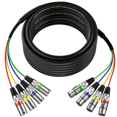 25 Ft XLR Snake Cables 4 Colored, 4-Channel Mic Cable XLR Male to Female