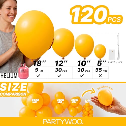 Image of PartyWoo Yellow Mustard Yellow Balloons 120pcs Different Sizes | 18 12 10 5 Inch Balloons for Birthday Engagement Bee Sunflower Little Cutie Bridal Shower Party Decorations Yellow-Y10