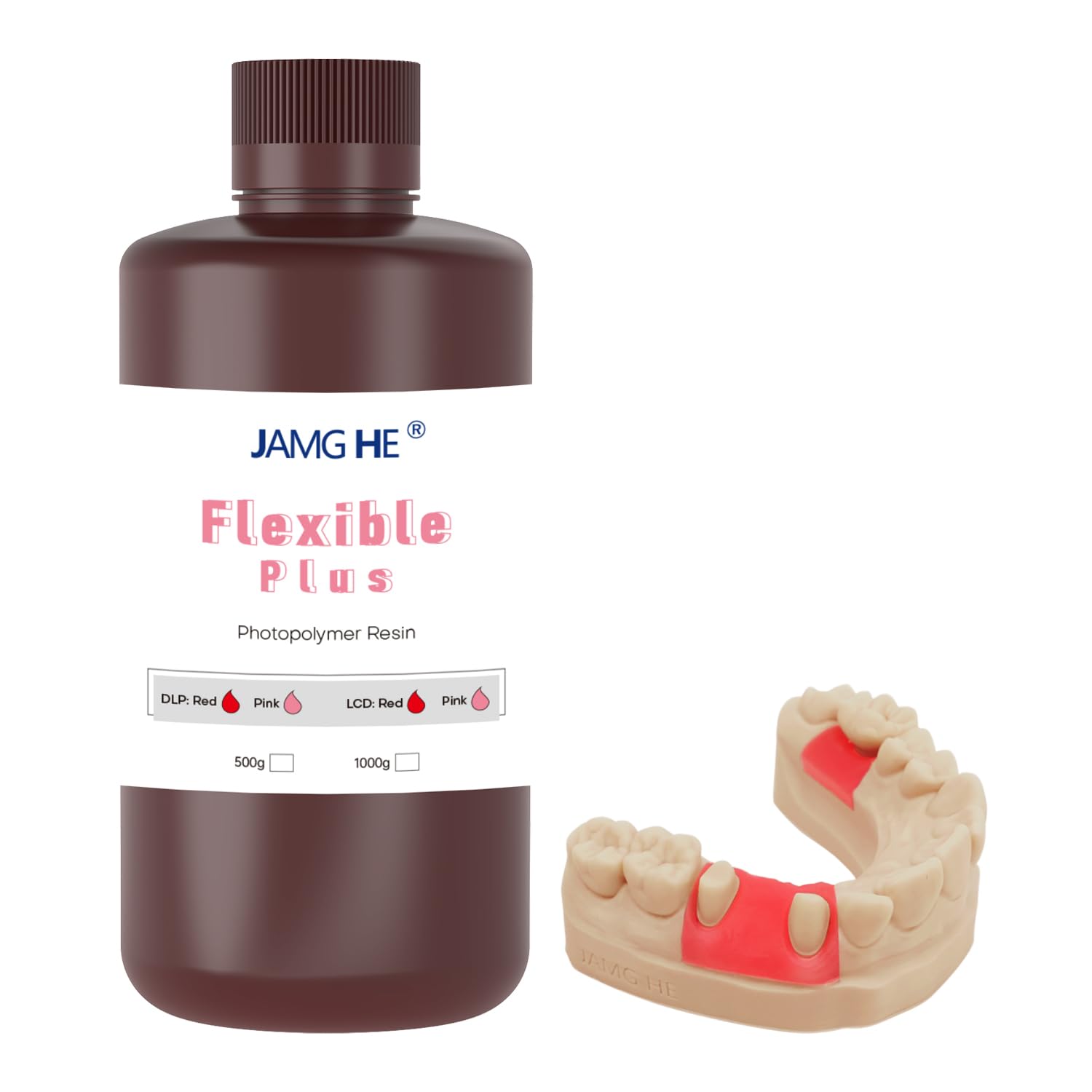 JAMG HE Gingiva Mask Flexible 3D Printer Resin, 3D Printer Gingiva Mask Flexible Artificial Gums Resin Red 500G