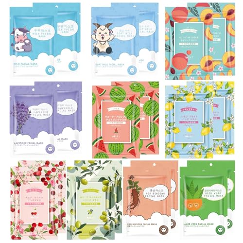 20 Sheets Face Masks Skincare, Hydrating Facial Masks for Women Skin Care, Collagen Facial Mask for All Skin Types, Moisture Face sheet Masks for Sensitive Skin, Oil Contral Facial Mask for Women