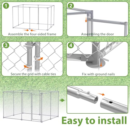 FIVMEN Outdoor Hundezwinger 400x200x150 cm Groß Hundekäfig Hundehütte Hundehaus Verzinkter Stahl mit Abschließbarer Tür Hundezaun Hundeauslauf Draußen