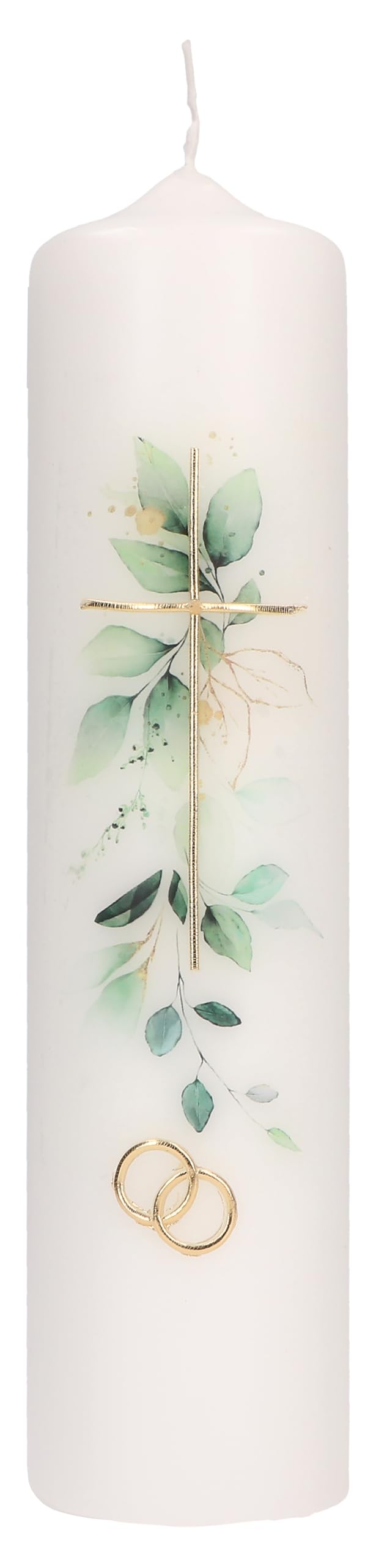 Butzon & Bercker Hochzeitskerze Blätterranke - Traukerze Kreuz & Ringe | Wachskerze 25 cm mit 80h Brenndauer inklusive Geschenkverpackung, ideales Hochzeitsgeschenk für Brautpaar und Trauung