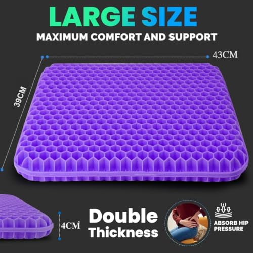 Image of Seat Cushion, Silicone Rubber Seat Pillow, Gel Orthopedic Seat Cushion with Non Slip Cover, Gel Silicon Pad for Car, Office Chair, Wheelchair