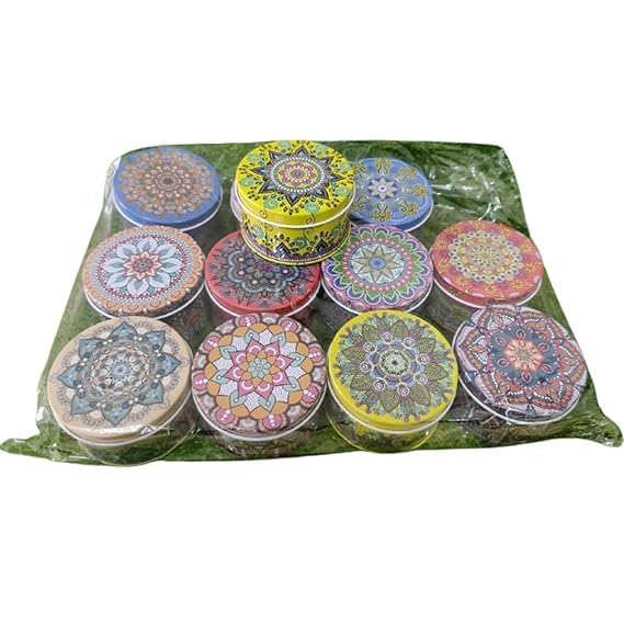 Decorative Metal Storage Tins with Mandala Design, Multi-Color, Round, 3 Inch Diameter, Set of 12 (Round)-image-40
