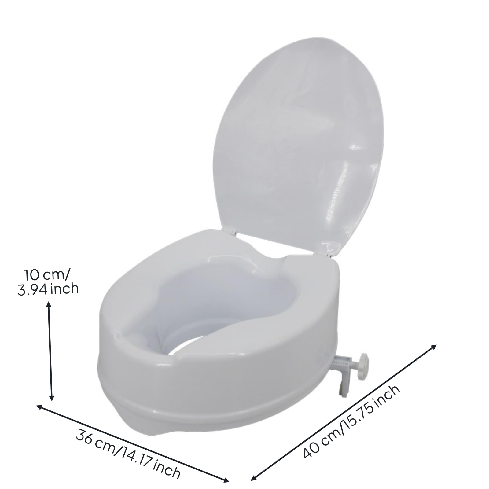 TISHITA Rialzo per WC con Coperchio Sedile Rialzato Alzawater Ausilio Seduta Materiale Plastico Robusto con Fissaggi Laterali E Pomelli Superficie Liscia Che