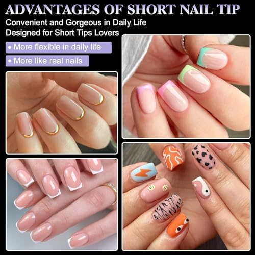 XS Short Square Nail Tips for Salon: Gelike EC Soft Gel Nail Tip Easy and Long Last- 240pcs 12 Sizes for DIY Practice Art Design at Home - Image 2