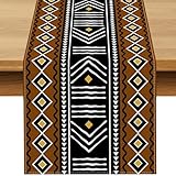 Buxiuer Black History Month African Print Table Runner Kwanzaa Vintage Tribal Traditional Mudcloth Pattern for Dining Room Home Kitchen Island Decor