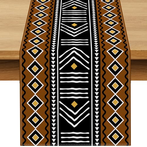 Buxiuer Black History Month African Print Table Runner Kwanzaa Vintage Tribal Traditional Mudcloth Pattern for Dining Room Home Kitchen Island Decor