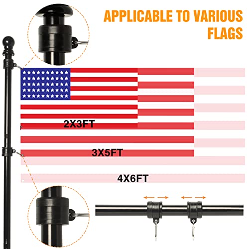 Image of NELXINJO 5FT Black Stainless Steel Flag Pole Kit for Outside House Wall