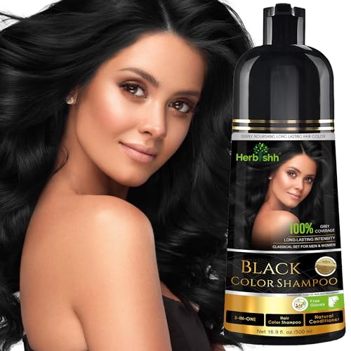 Herbishh Hair Color Shampoo for Gray Hair–Natural Hair Dye Shampoo–Colors Hair in Minutes – Long-lasting color– 500 Ml – 3-In-1 Hair Color – Ammonia-Free | Herbishh (Black)