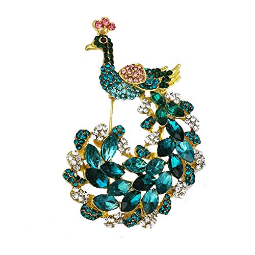 CAREOR Jolie broche en forme d'oiseau paon en cristal pour mariage/banquet/bouquet, Métal Cover