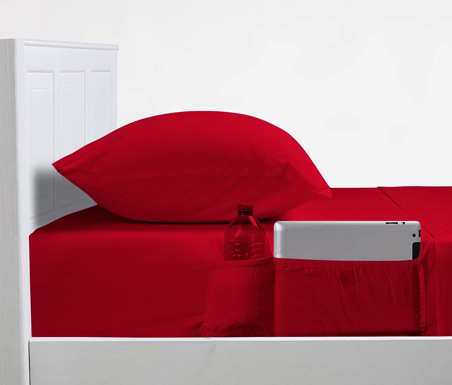 4 Piece Sheet Set, 1000 T-C Queen Size Side Pocket Sheet Set with 18" Pocket Bed Sheets with Side Storage Elastic Pockets, 100% Egyptian Cotton, Red