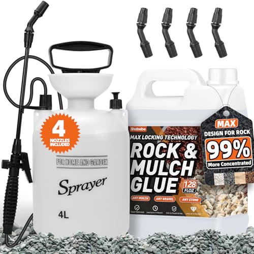 Rock Glue, 1Gallon Mulch Glue for Landscaping with Sprayer, Fast-Dry Strong Pea Gravel Stabilizer Landscape, Non-Toxic Long-Lasting Dries-Clear Strong Pea Gravel Binder for Pebble Pine Outdoor Garden