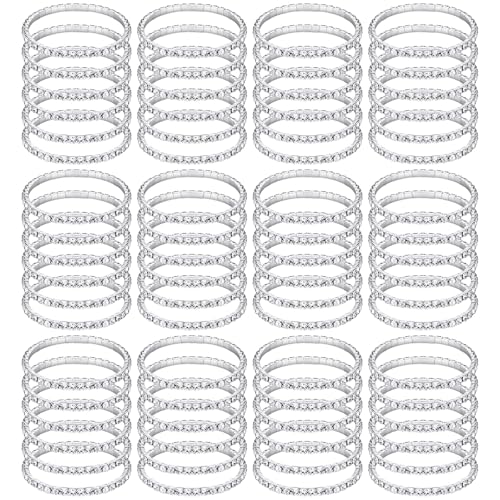 Kajaia 72 Pcs Rhinestone Bracelets for Women Silver Stretch Bracelets Stackable Crystal Bangle Cuff Set for Jewelry Party