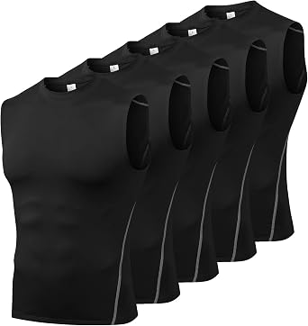 Odoland 5 Pack Mens Sleeveless Shirts, Dry Fit Athletic Base Layer Tank Top, Sports Running Gym Workout Shirts