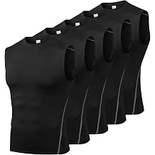 Odoland 5 Pack Mens Sleeveless Shirts, Dry Fit Athletic Base Layer Tank Top, Sports Running Gym Workout Shirts