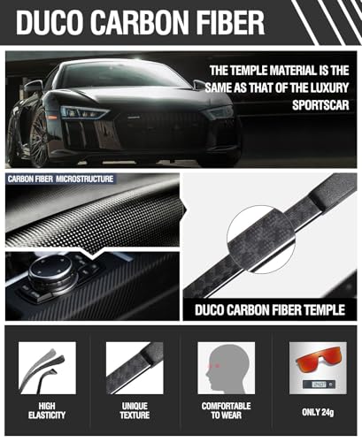 Image of DUCO Trendy Square Sunglasses for Men Women Flat Top Shield Shades Oversized Carbon Fiber Polarized Sun Glasses DC8209
