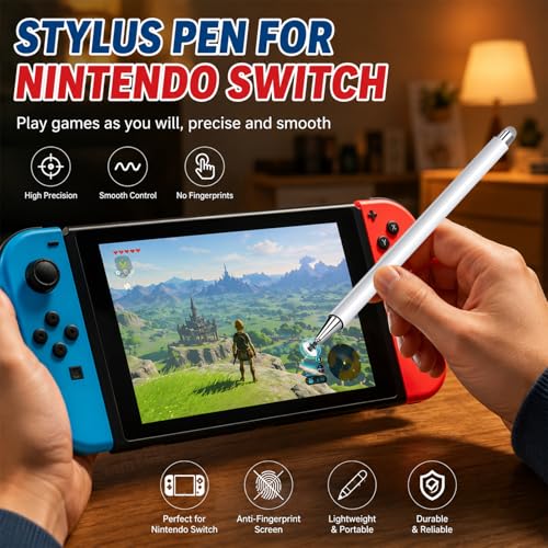 Image of Stylus and Mount for Nintendo Switch /Skylight Calendars 15 /27 Inch, Dual Tip with Mesh and Disc Tip | Magnetic Pen Cap | Flexiple Stylus Holder Mount to Calendar,Capacitive Stylus Pen-Black