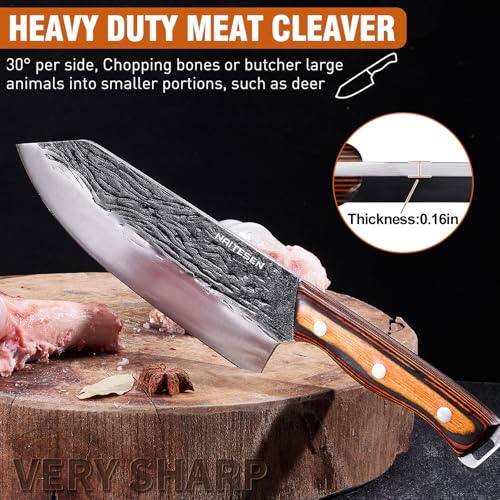 4PCS Hand Forged Butcher Knife and Kitchen Knife 2 in 1 Set, Heavy Duty Meat Cleaver Serbian Chef Knife Breaking Knife Boning Knife for Meat Cutting BBQ Gifts for Men Women - Image 3