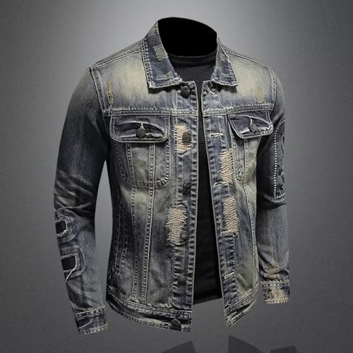 Sinzelimin Men Denim Jacket Hipster Punk Style Distressed Streetwear Motorcycle Jacket Button Lapel Casual Cargo Coat Outwear3