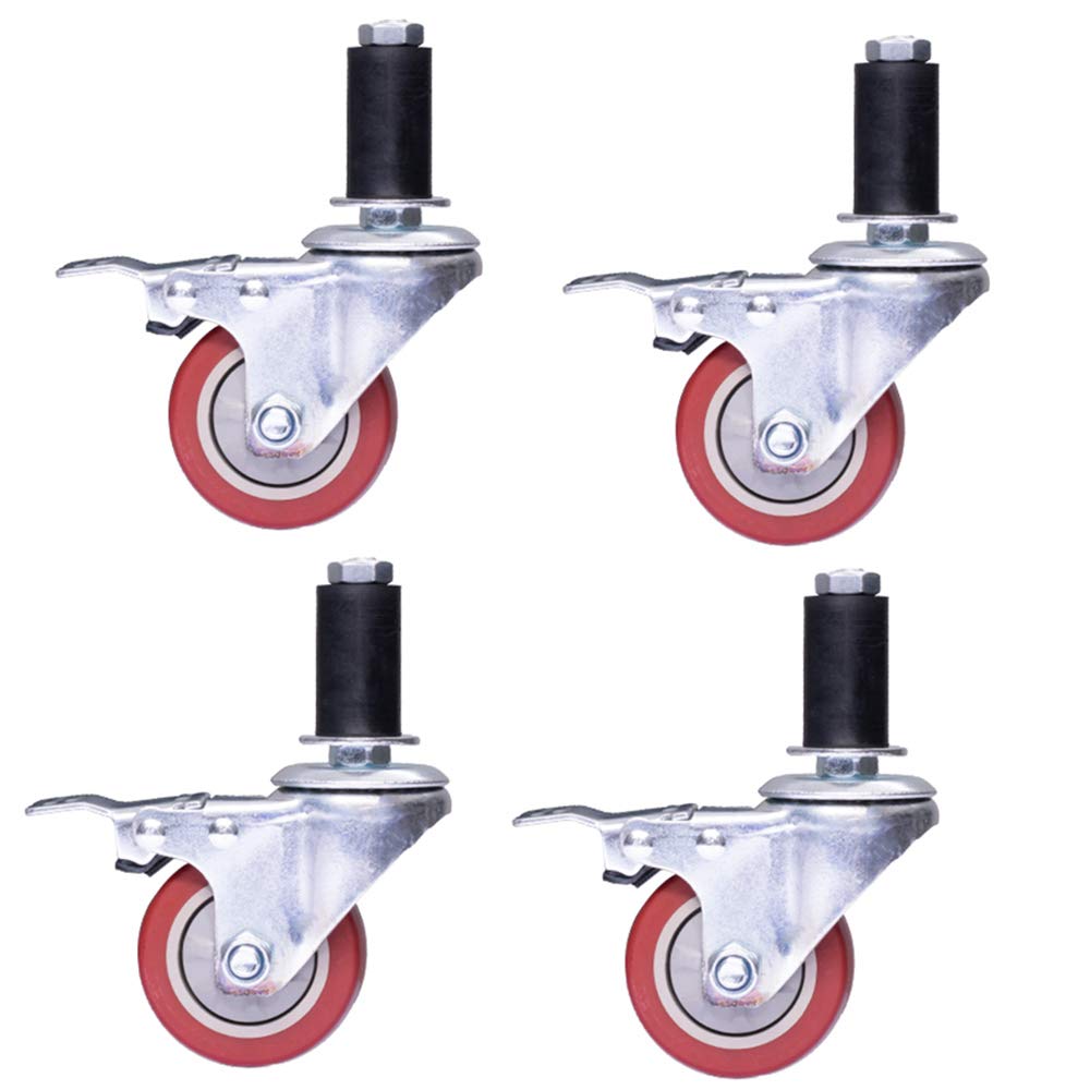 Ruedas giratorias de Poliuretano Resistentes con vástago roscado y Frenos, para Tubos Redondos de 25/30/38/40 mm de diámetro, Perno roscado M12 x 60, silenciosas, Juego de 4