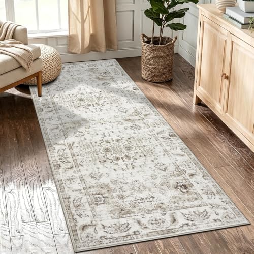 Image of Homcomodar Washable Rugs Living Room 80x150cm Beige Rug Boho Area Rugs for Bedroom Non-Slip Low Pile No-Shedding Carpets for Living Room Kids Nursery,Dining Room,Home Office