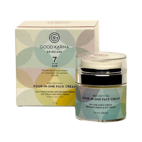 Organic moisturizer - Refining Face Serum, Eye Cream, Day & Night Cream. 4 Anti-Aging products in one jar. Holistic Moisturizer for Normal to Oily skin for smooth, glowing skin by Good Karma Skincare.