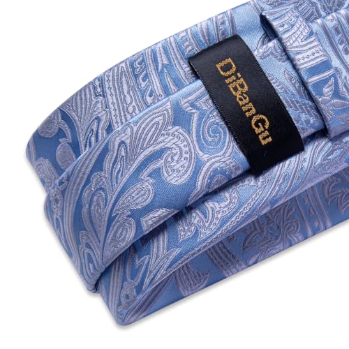 Image of DiBanGu Mens Paisley Tie Sets Silk Jacquard Woven Floral Necktie and Pocket Square Cufflinks Wedding Business Party