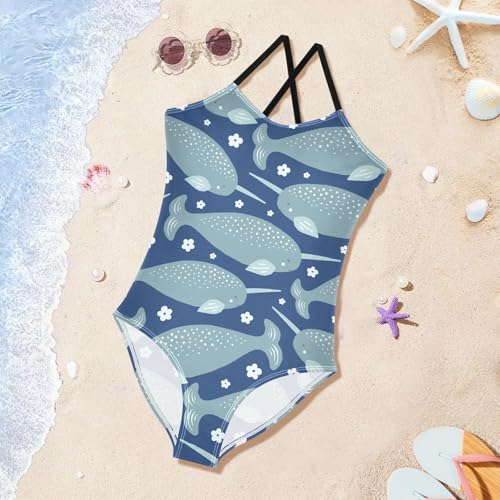 susiyo Girls One Piece Swimsuits Sweet Narwhal Bathing Suit Quick Dry Beach Swimwear for Toddler Girl 3-10T4