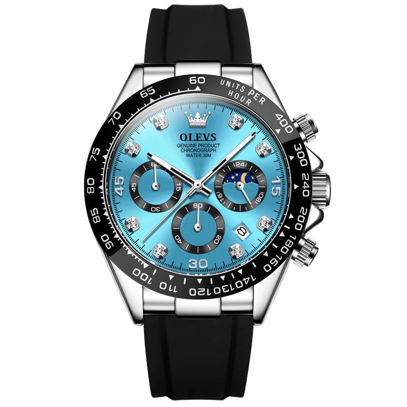 OLEVS Men's Watches Chronograph Multifunction Sport Silicone Luxury Diamond Moon Phase Quartz Male Watch Waterproof Wrist Watch