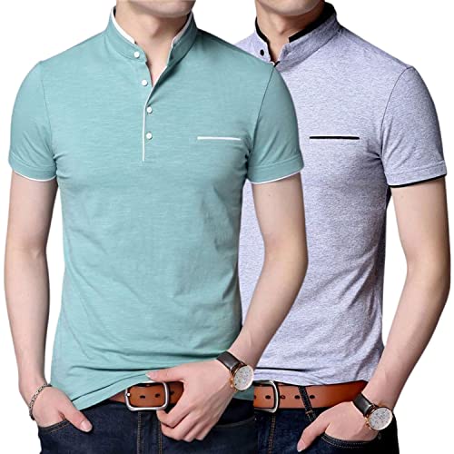 Image of Stylish and Handsome Mandarin Collar Half Sleeve T Shirt for Men Combo (Pack of 2)