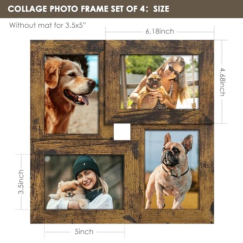 Image of DUENPY 3.5x5 Photo Frame Tempered Glass For 4 3.5x5 Photos Brown | Sturdy Tempered Glass Offers Clear View, Flexible Display Methods to Preserve Your Tiny Precious Memories
