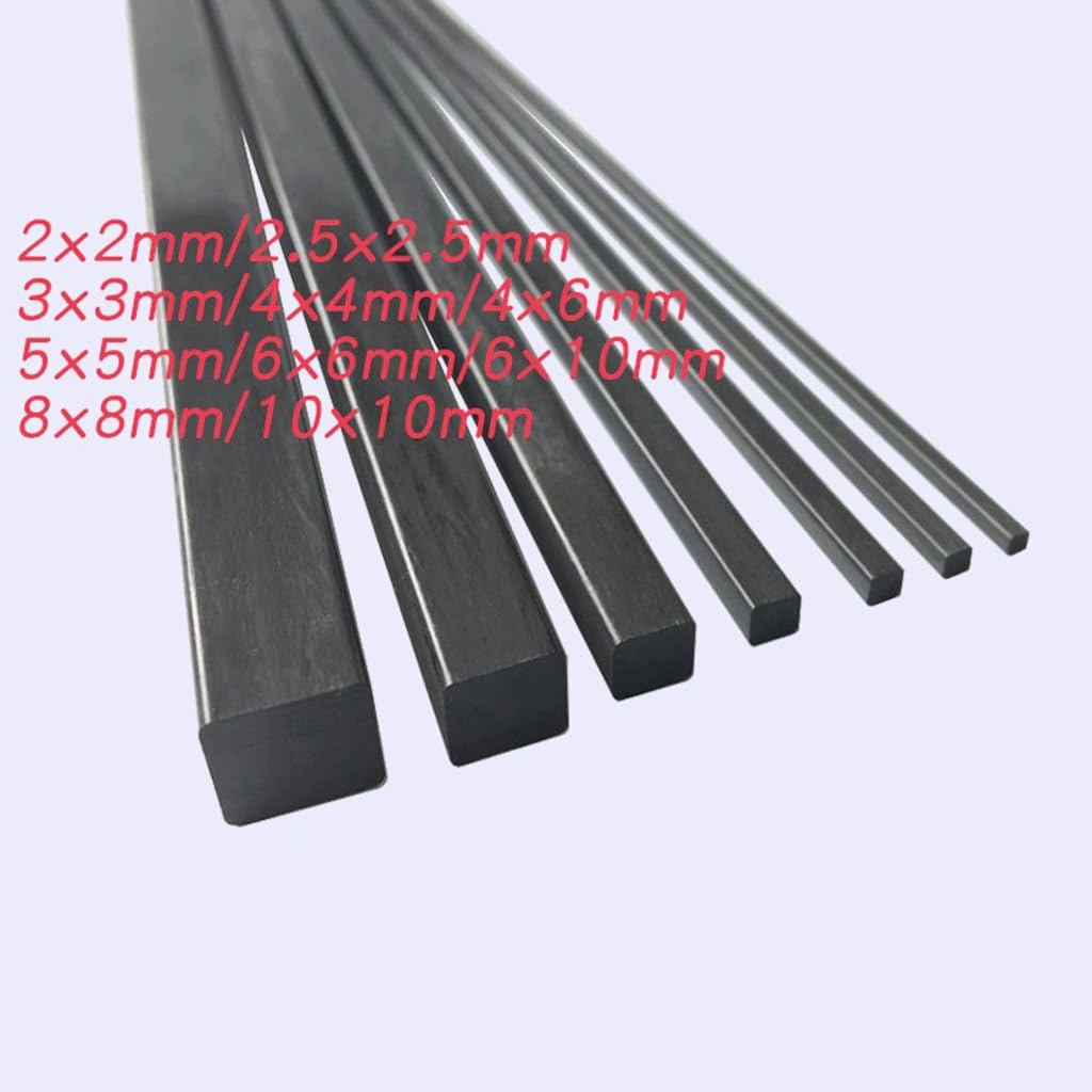 Aste quadrate pultruse in fibra di carbonio solida da 5 pezzi, lunghezza 500 mm(10x10mm)