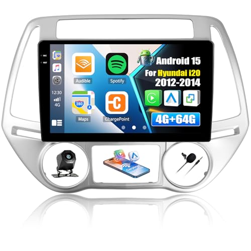 SIXTOP 4G+64G Android 15 Autoradio pour Hyundai i20 (2012-2014) avec CarPlay sans Fil Android Auto écran 9 Pouces Bluetooth FM/RDS Radio GPS Wi-FI SWC égaliseur...