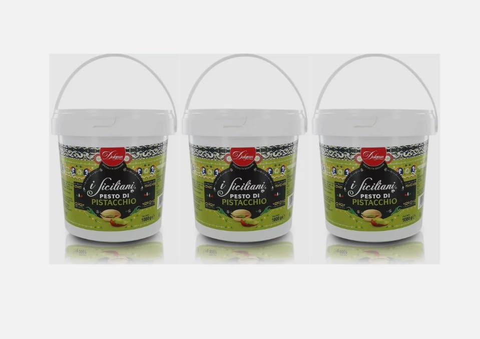 I Siciliani Pesto di Pistacchio, Crema Spalmabile Premium, Set da 3 Barattoli da 1kg, Prodotto Italiano
