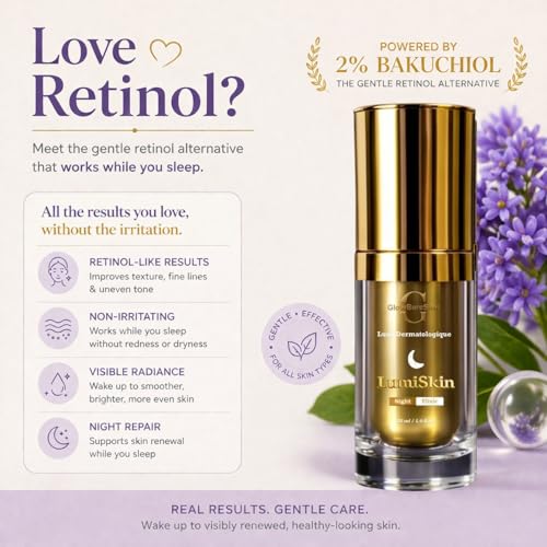 Image of LumiSkin Night Elixir | As Seen in Vogue | 2% Bakuchiol Face Serum with Peptides, Hyaluronic Acid | Anti-Aging, Dark Spot Correction | Retinol Alternative | Elixir de Nuit | 30ml