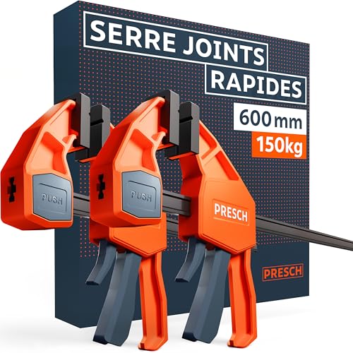 Presch Serre joint menuisier 600mm 2 pcs - Jeu de serre joints rapide avec force de serrage 150kg...