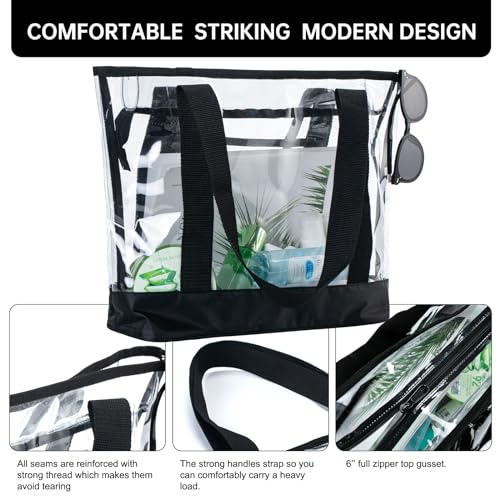Image of BORMELUN clear tote bag,Purse handle with zipper for work plastic transparent see through women