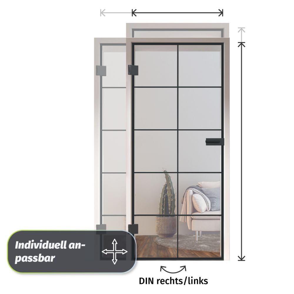 HORI Loft Glastür aus ESG-Sicherheitsglas: Modernes quadratisches Design Glastür Innentür für Wohnräume als stilvoller Raumteiler oder Raumtrenner – Unsere hochwertige Tür aus Klarglas 1972 x 834