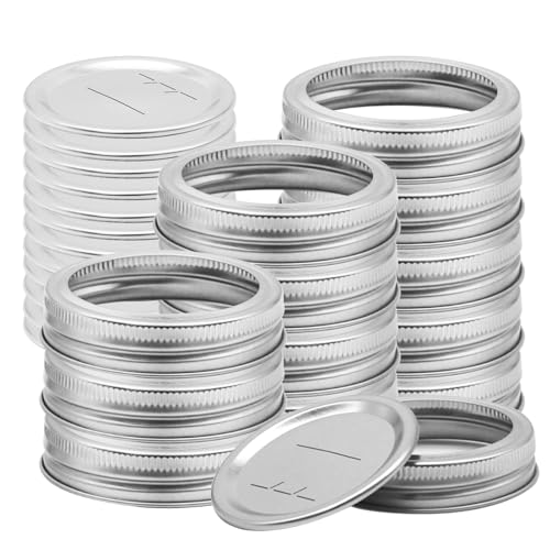 Canning Lids with Rings 24Pcs Canning Lids and Bands/Rings for Mason Jar, Ball or Kerr Jars, Split-type Metal Lids with Silicone Seals Rings Leak Proof (12Lids + 12Rings for Regular Mouth Jar)