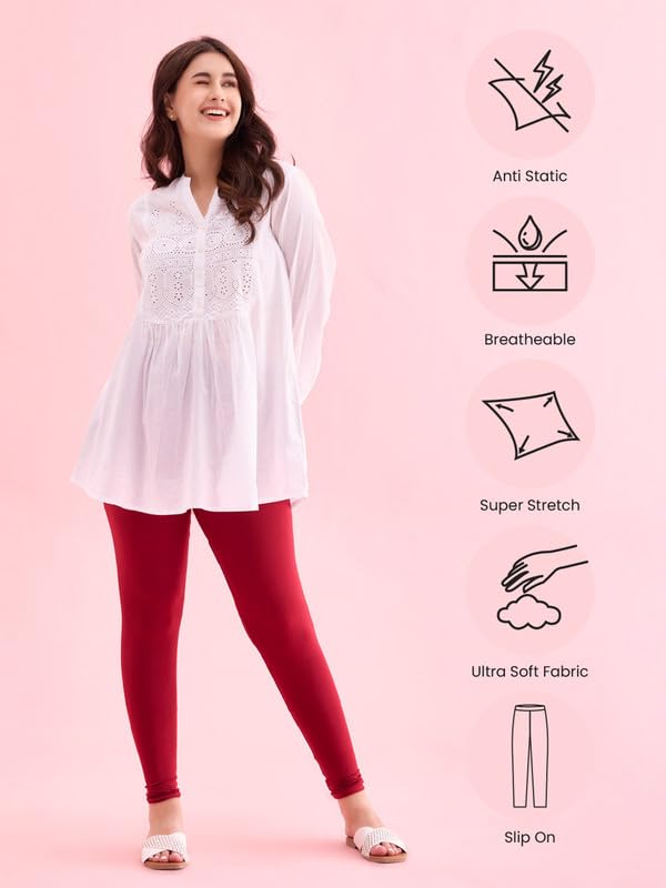 Image of GO COLORS Soft Cotton Stretch Ankle Length Leggings for Women | Breathable